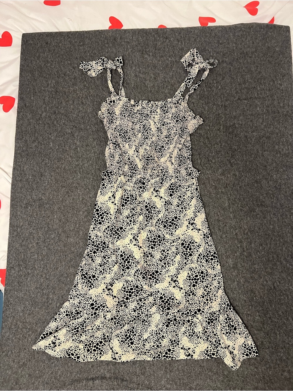 Black & White Floral Tie-Shoulder Midi Dress